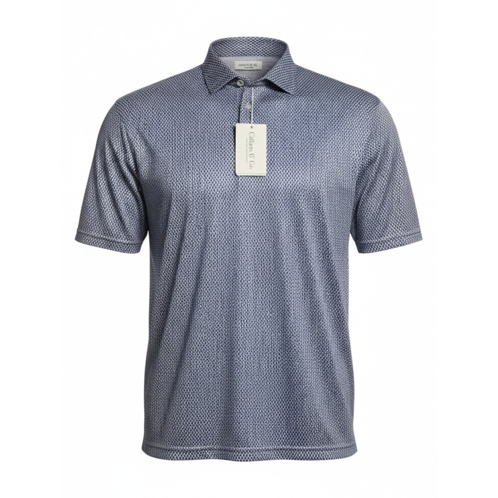 Collars & Co Polo Shirt Mens XL Blue Geometric Short Sleeve Stretch Golf NWT VR